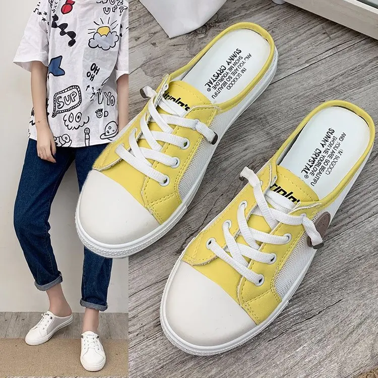 

Summer Ladies Slippers Flat Mules Shoes Tenis Mesh Lace Up Sneakers Slides Women Chanclas Mujer 2019 Shoes+female Badslippers