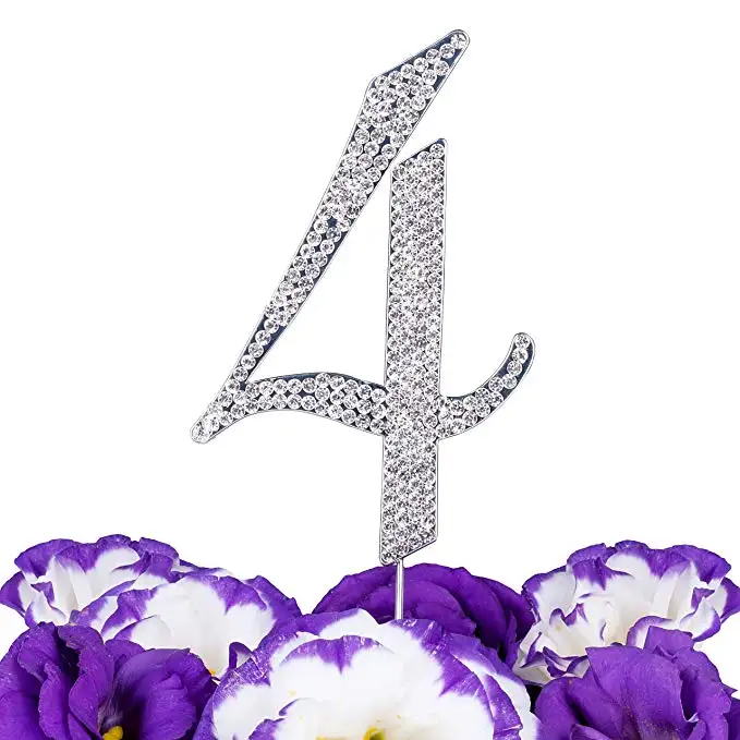 LOVENJOY with Gift Box Number 1 1st Sparkly Crystal Rhinestone Happy Wedding Anniversary Birthday Baby Shower Cake Toppers Silver (1 (3)