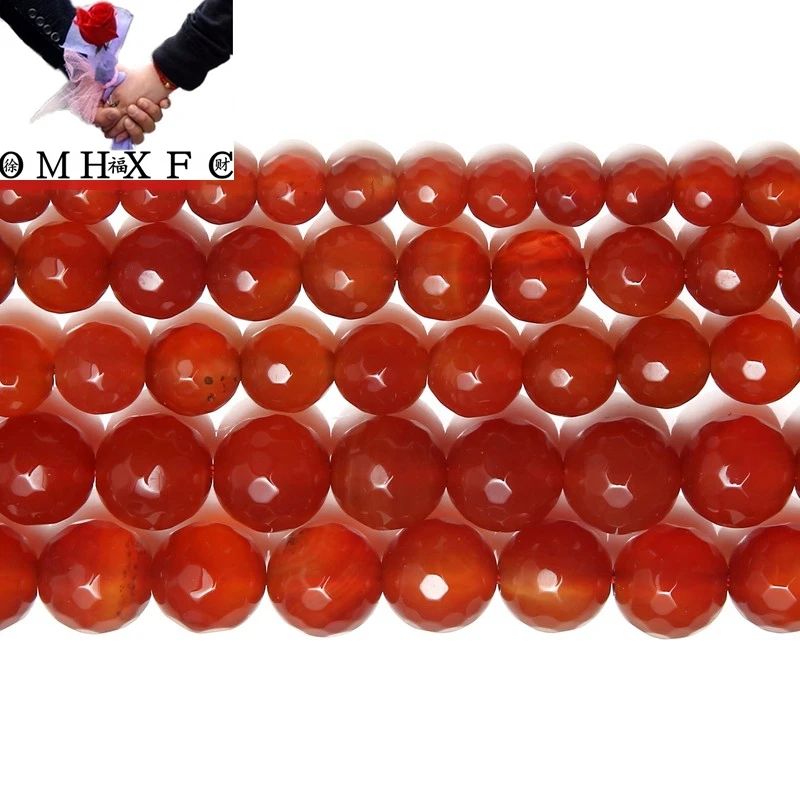 OMH Wholesale 6 8 10 12 MM Free Shipping 15&quot natural stone faceted red agate round loose beads selection jewelry ZZ122 | Украшения и