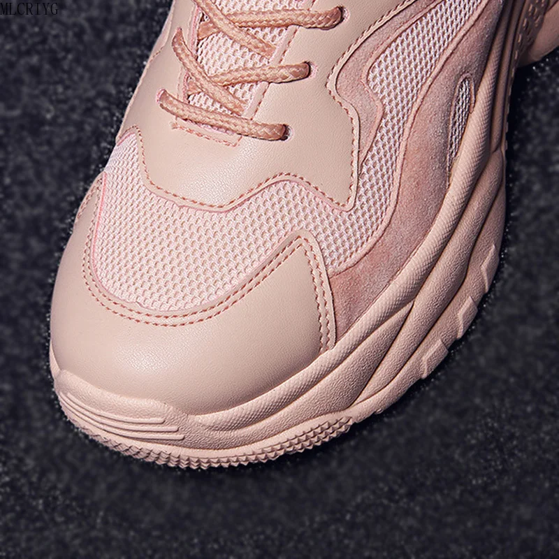 Women's Chunky Sneakers 2019 New Fashion Women Platform Shoes Lace Up Pink Running Sports Shoes Womens Female Trainers Dad Shoes