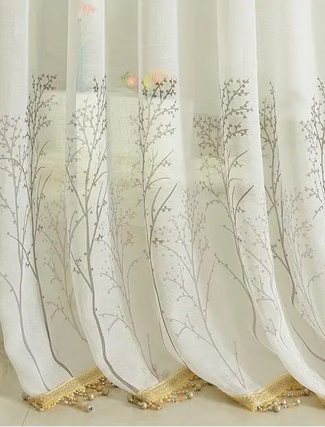 Кремовый цвет, полузатеняющие льняные занавески с изображением дерева для окон, Современные Простые занавески с принтом для гостиной, спальни - Цвет: Tulle