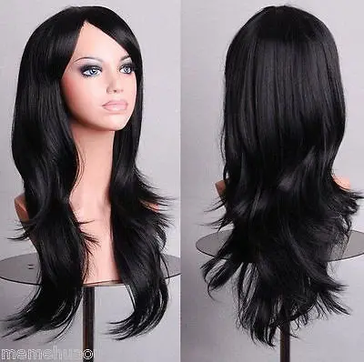Details about Fashion Womens Lady Wavy Long Cosplay Party Black Wigs TLD440 |