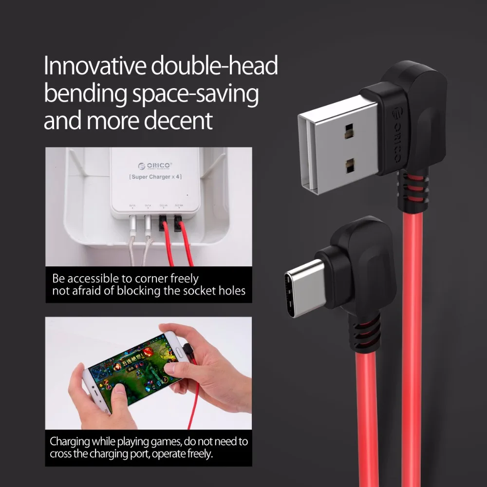 ORICO USB نوع-C كابل سريع كابل شحن لهواتف سامسونج Note8 S8 شياو mi mi 4C الهاتف المحمول نوع C كابل كابل يو إس بي نوع C كابل الشاحن