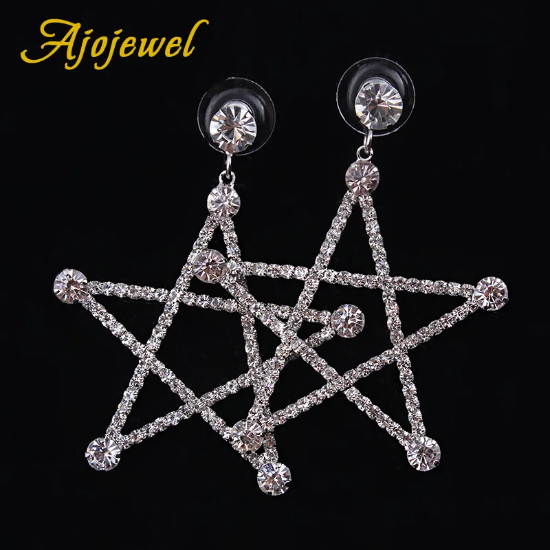 

Ajojewel Shining Full Rhinestone Big Hollow Star Drop Earrings For Women Fashion Brass Jewelry High Quality