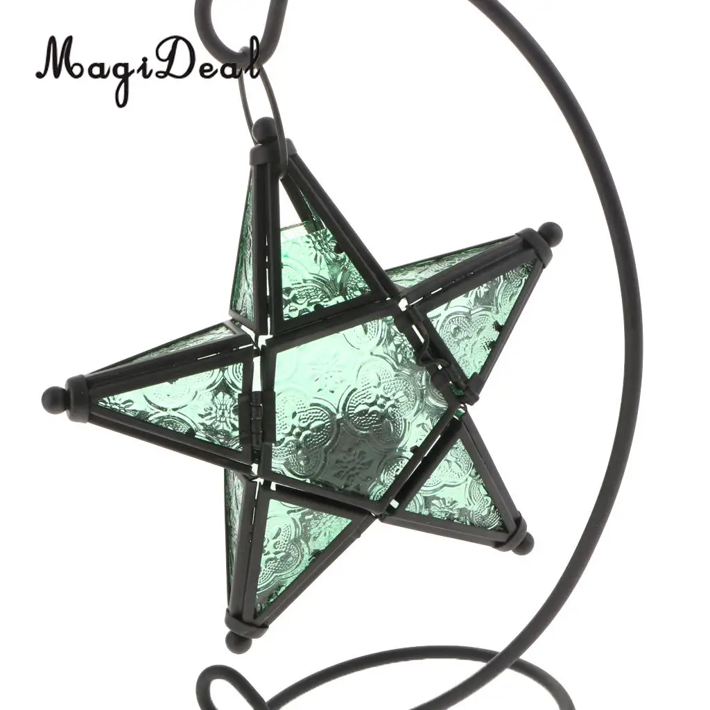 MagiDeal MOROCCAN CANDLE HOLDER MOROCCO STYLE HANGING STAR TEA LIGHT GLASS LANTERN LAMPSHADE - HOME BAR PUB CAFE