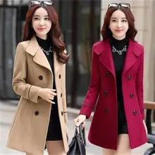 Новая Женская Осенняя зимняя верхняя одежда, шерстяное теплое длинное пальто, приталенное шерстяное пальто с отворотом, Кашемировое Женское пальто размера плюс