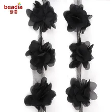 Черный 1 ярд 12 шт. цветы 3D шифон кластер цветок кружевное платье головные уборы украшения кружевная ткань Аппликация Обрезка швейные принадлежности