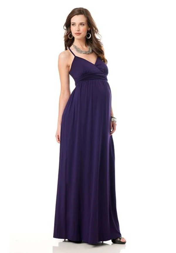 2016 Long Floor Length Deep Purple Empire Chiffon Maternity Bridesmaids ...