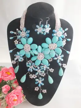 

FreeShipping!!! A-1495 New Design Natural stone Blue Nigerian Wedding Jewelry Set Women African Beads Jewelry Set