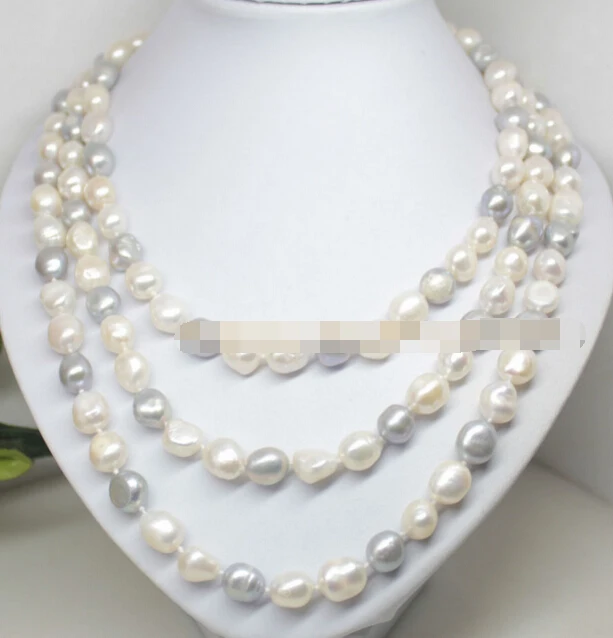 

RHJ0014 50"long pretty natural white gray big baroque pearl gem necklace fashion jewelry