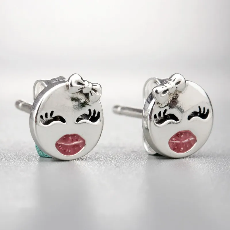 wholesale vintage Sterling Silver Playful Winks Pink Enamel Stud Earrings silver 925 Jewelry For Women men Fashion Charms | Украшения и