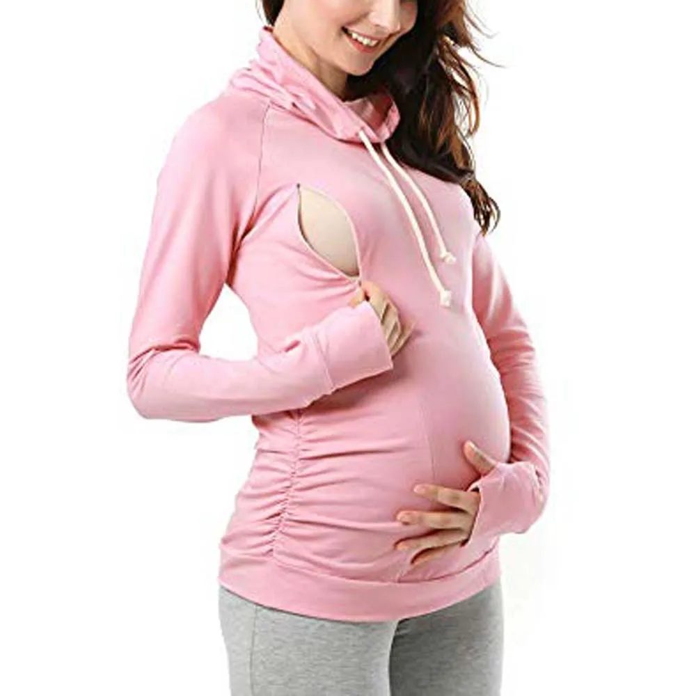 

Women Maternity Nursing Solid Zip Casual Long Sleeves Shirt Breastfeeding Tops clothes for pregnant women pregnant hamile giyim