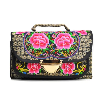 

XIYUAN Fashion National Embroidery Women Bag Cotton Fabric 2018 Ladies Rose Flower Shoulder Bags Female Top-Handle Handbags