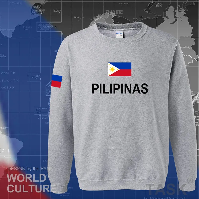 Толстовки с Филиппинской символикой, Мужская толстовка, новая уличная одежда в стиле хип-хоп, трикотажный спортивный костюм, Национальный Филиппинский флаг, PH Pilipinas - Цвет: roundneck gray