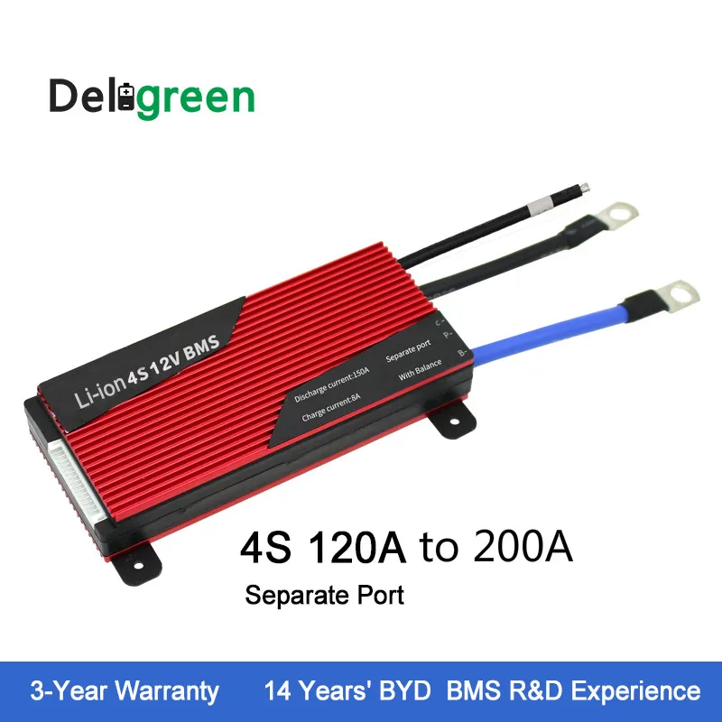 

Deligreen 4S 120A 150A 200A 12V PCM/PCB/BMS separate port for LiNCM battery pack 18650 Lithion Ion Battery Pack protection board