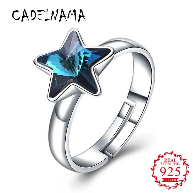

CADEINAMA Fashion Women Solid 925 Sterling Silver Ring Star Austrian Crystal Resizable Ring Girl Fine Jewelry Vintage Party Gift