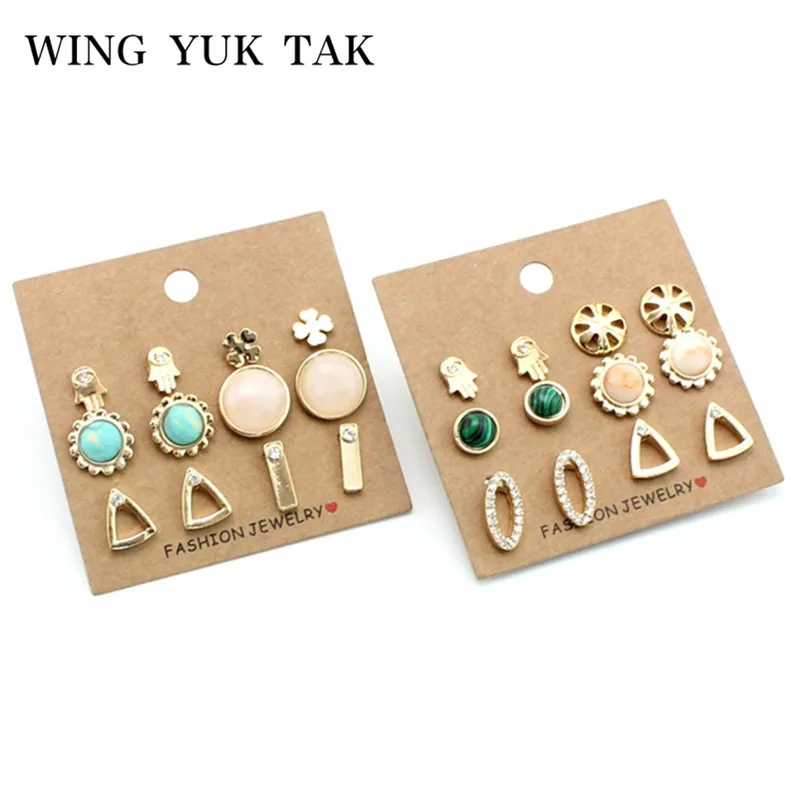 

wing yuk tak Hot Sales 6 Pairs/Set Earrings Trendy Cute Flower Sun Stud Earrings For Women New Vintage Fashion Jewelry