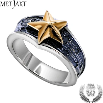 

MetJakt Vintage Pentacle Ring Tail Ring Solid 925 Sterling Silver Star Ring for Men and Women Thai Silver Jewelry