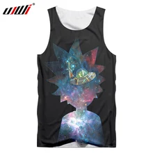 UJWI, аниме, топы, черные, новинка, для мужчин, Забавный принт, Рик и Морти, 3d, майка, человек, хип-хоп, панк, без рукавов, waistco, фитнес-майки