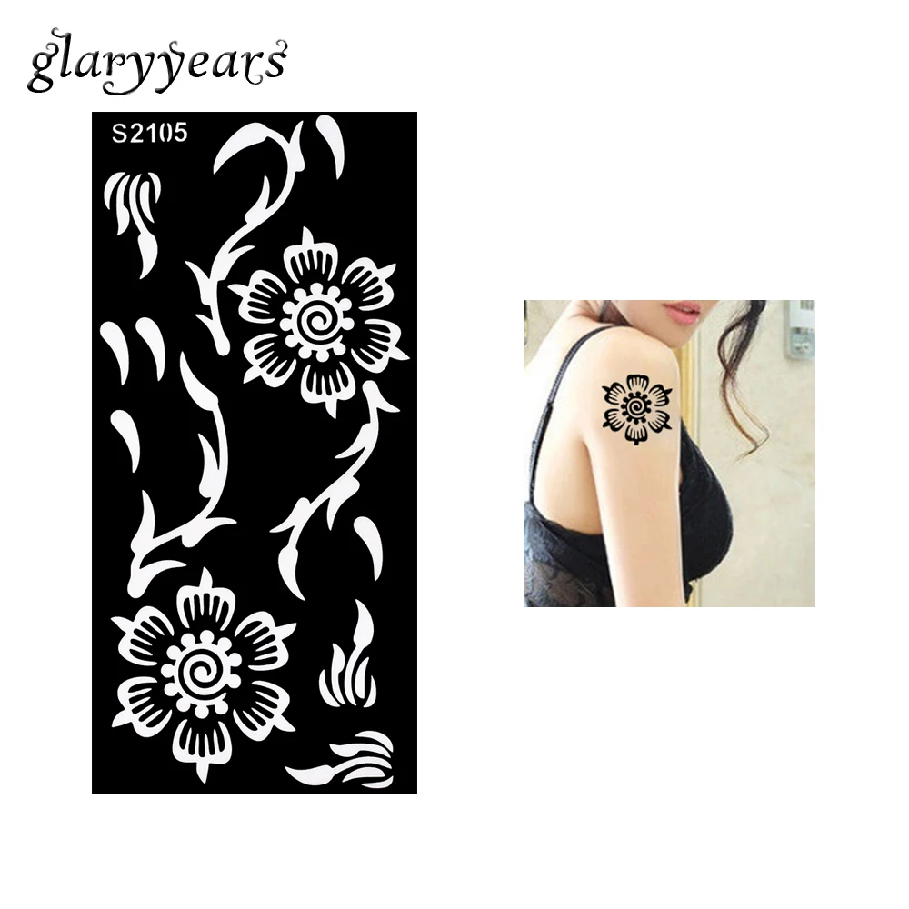 1 Piece Henna Tattoo Stencil Hollow Black Flower Petal Grass Airbrush