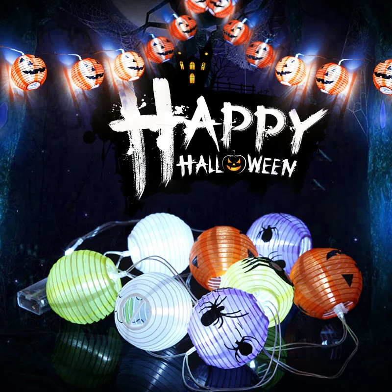 Us 14 3 10led Halloween Paper Lantern Light String Ghost Festival Holiday Lamp Pumpkin Spider Battery Box Indoor Party Bedroom Bar Decor In Holiday