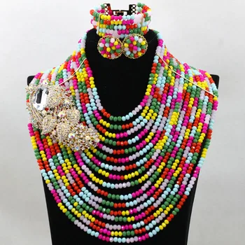 

Charming Multicolor Full Beads Crystal Party Jewelry Set Indian Bridal Inpiration Gift Jewellery Set Free Shipping HX944