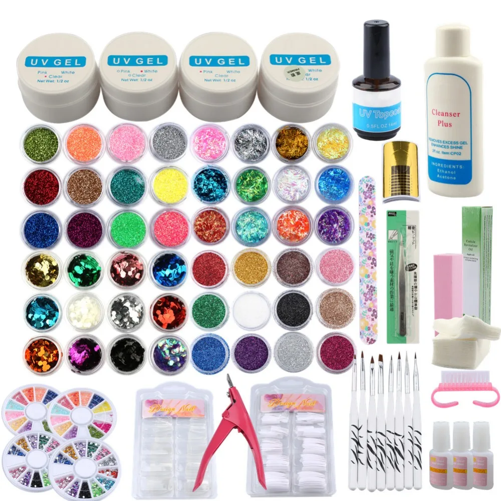 

Set For UV Gel 3 Colors UV Gel Nail Glitter Strips Nail Extension Set Nail Brush French Tips Cuticle Oil Manicure Tools Kit