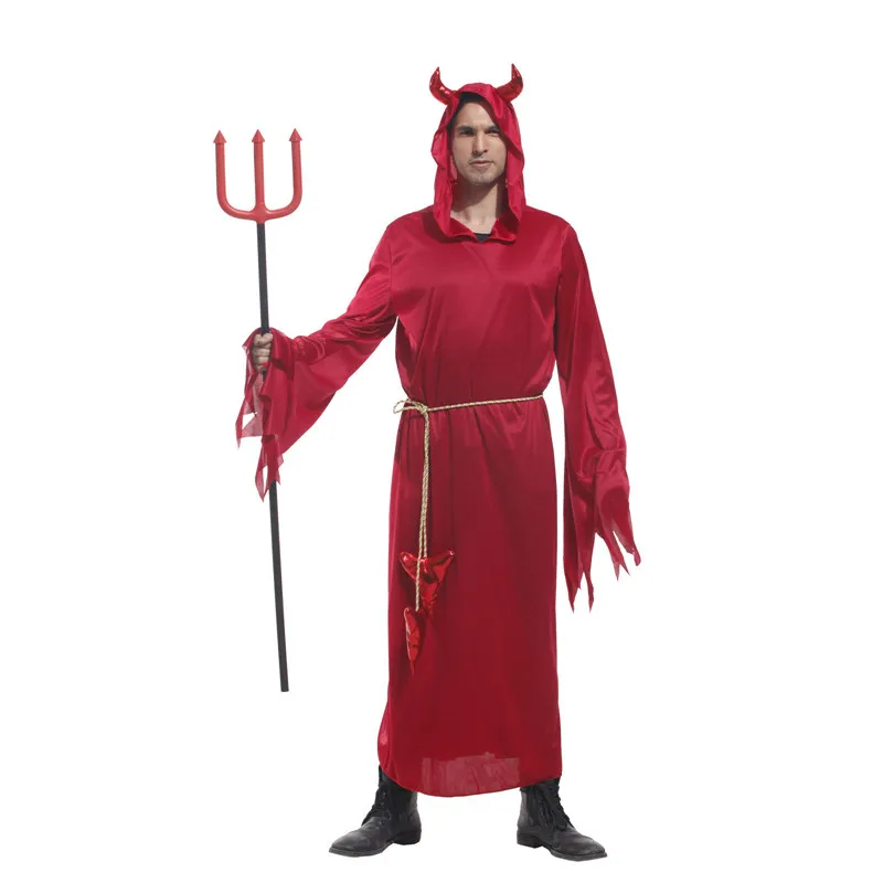 Free shipping ,adult halloween party costume red horn devil costume