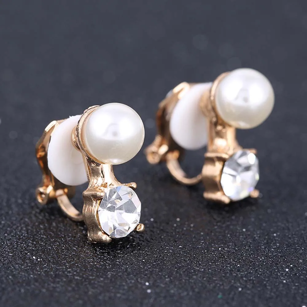 

JIOFREE Trendy Elegant simulated pearl clip on earrings for women party wedding no pierced earrings painless ear clip