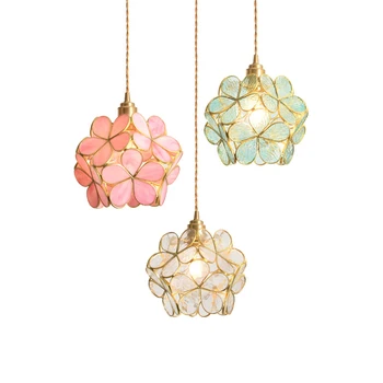 

Petal Copper Pendant Lights Glass Creative Hanging Light Fixtures Bedroom Wedding Metal Nordic Modern Color Led Pendant Lamp E27