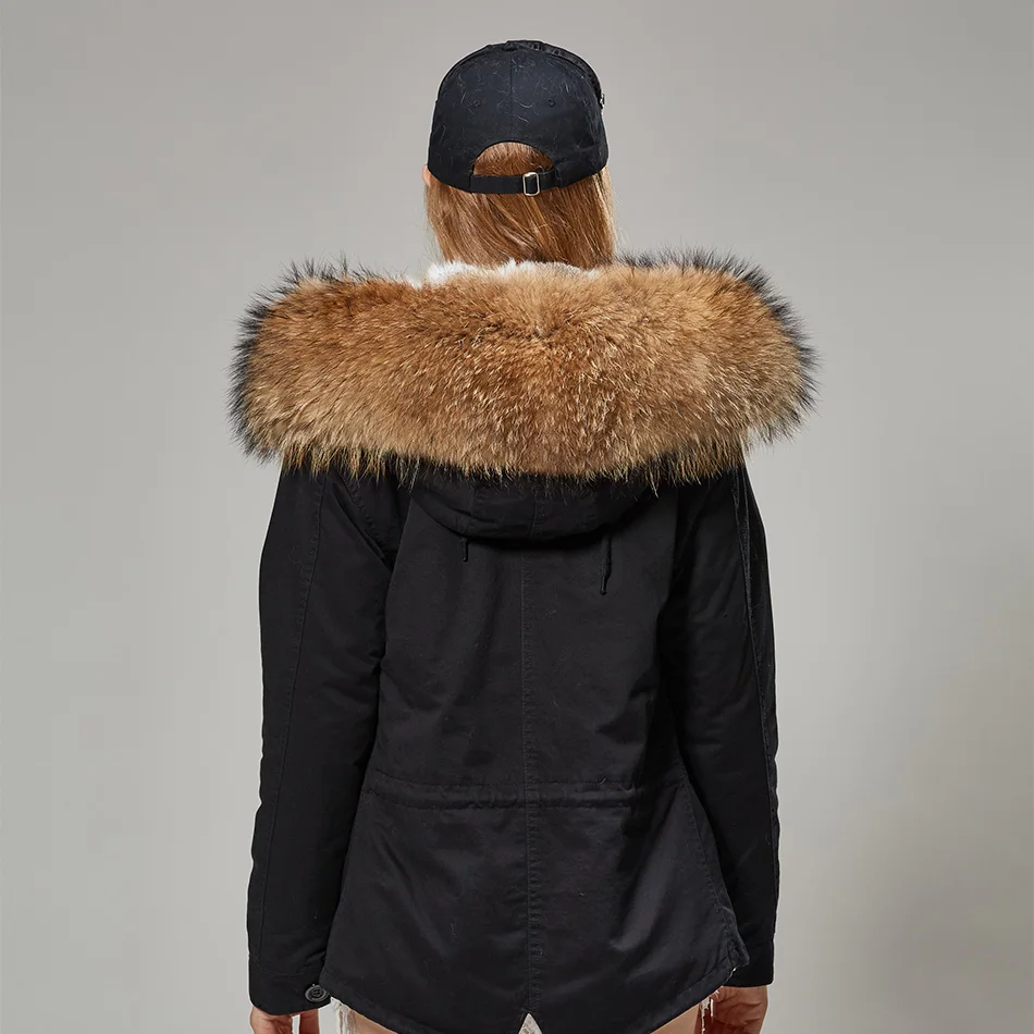 Discount 2019 real rabbit fur lining super raccoon fur collar short section slim fit casual fur women