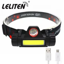 휴대용 미니 손전등 랜턴 q5 + cob led 전조등 + 1 * 내장 18650 배터리 야외 캠핑 헤드 라이트(China)