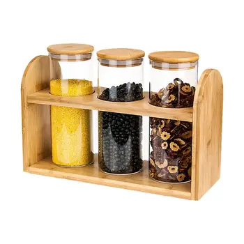 

Glass Food Storage Canisters with Sealing Bamboo Cover Glass Jars for Biscuits Candies Spices Cereals