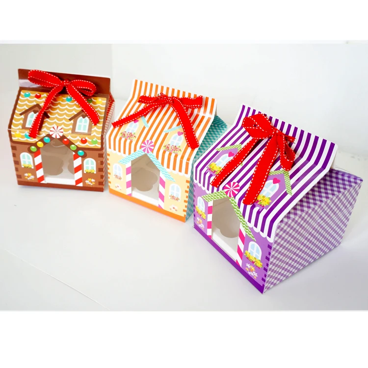 

Christmas 4 hole cupcake packaging box/ Christmas cake box / cake carry holder open window with ribbon