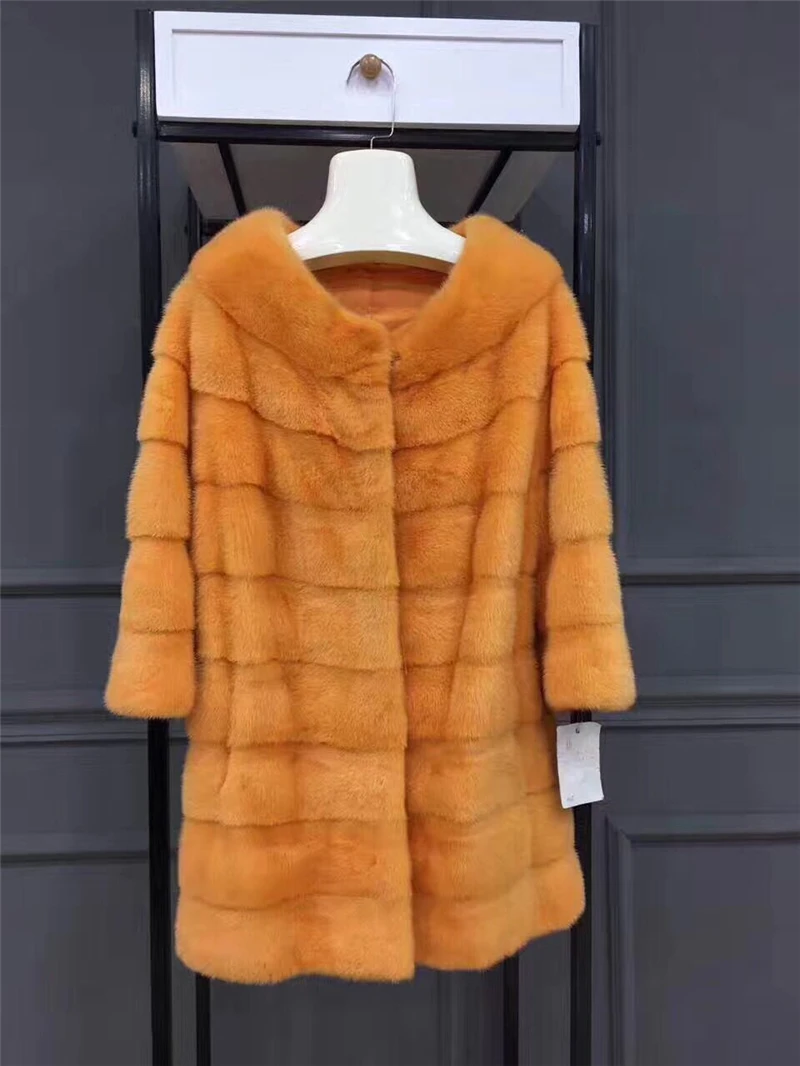 

Arlene sain 2017 new whole skin mink fur coat color orange free shipping 433