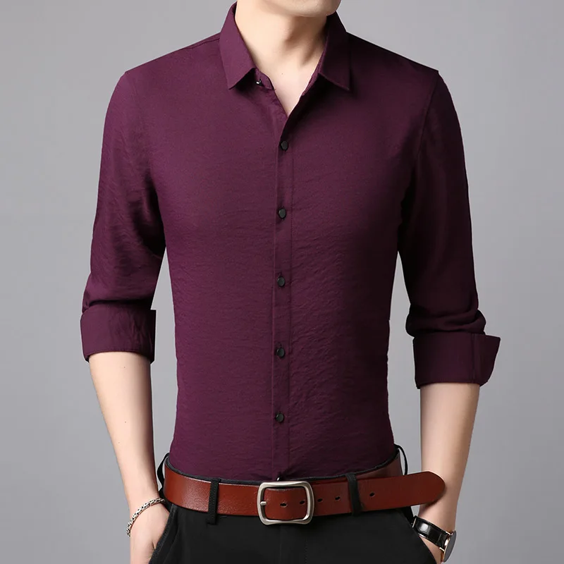 Новые осенние модные брендовые рубашки, мужские корейские облегающие уличные рубашки с длинным рукавом, черная однотонная повседневная одежда высокого качества - Цвет: Красный
