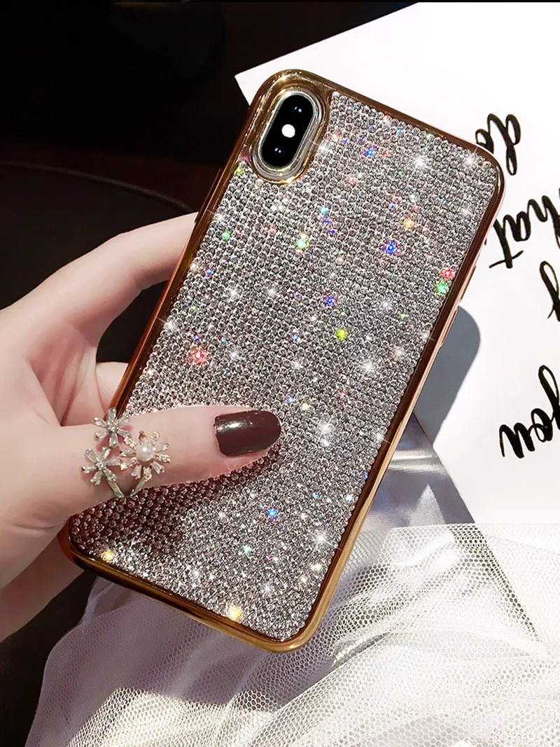 Роскошный блестящий чехол для телефона с украшениями iPhone X 7 8 PLUS 6 6S из ТПУ полным