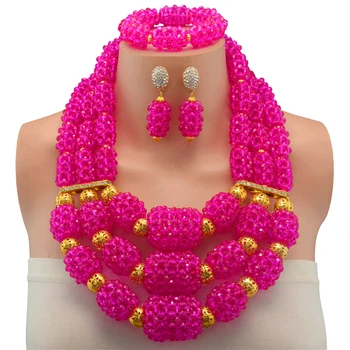 

Fuchsia Charming Nigerian Wedding African Beads Bridal Jewelry Set Crystal Beads Jewelry Set dubai women necklace set