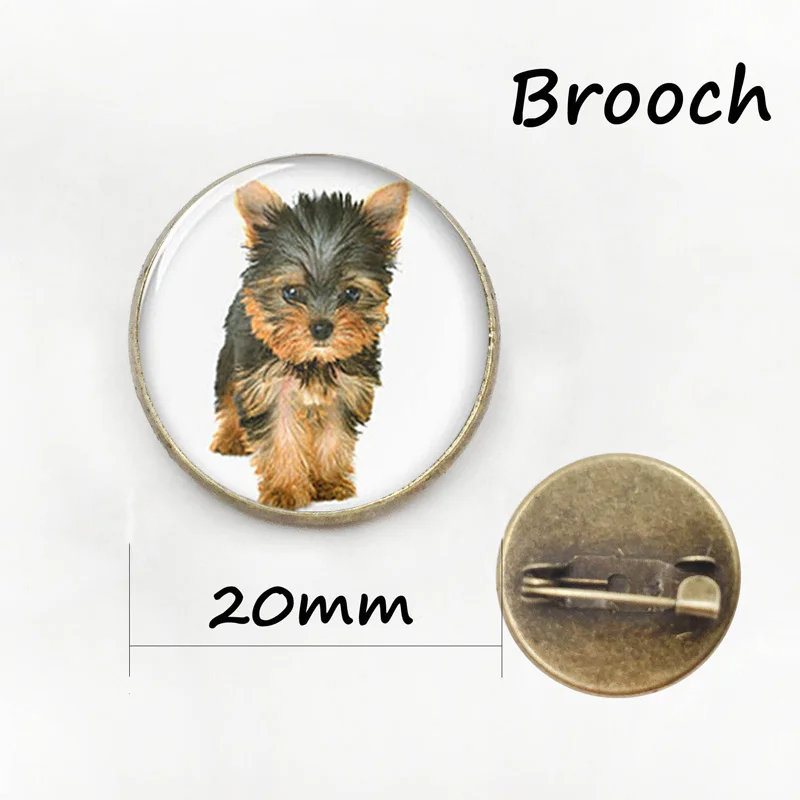1 шт./партия, ожерелье для йоркширского терьера, подвеска для милой собаки из стекла, фото, подарок для собаки - Окраска металла: brooch 20mm