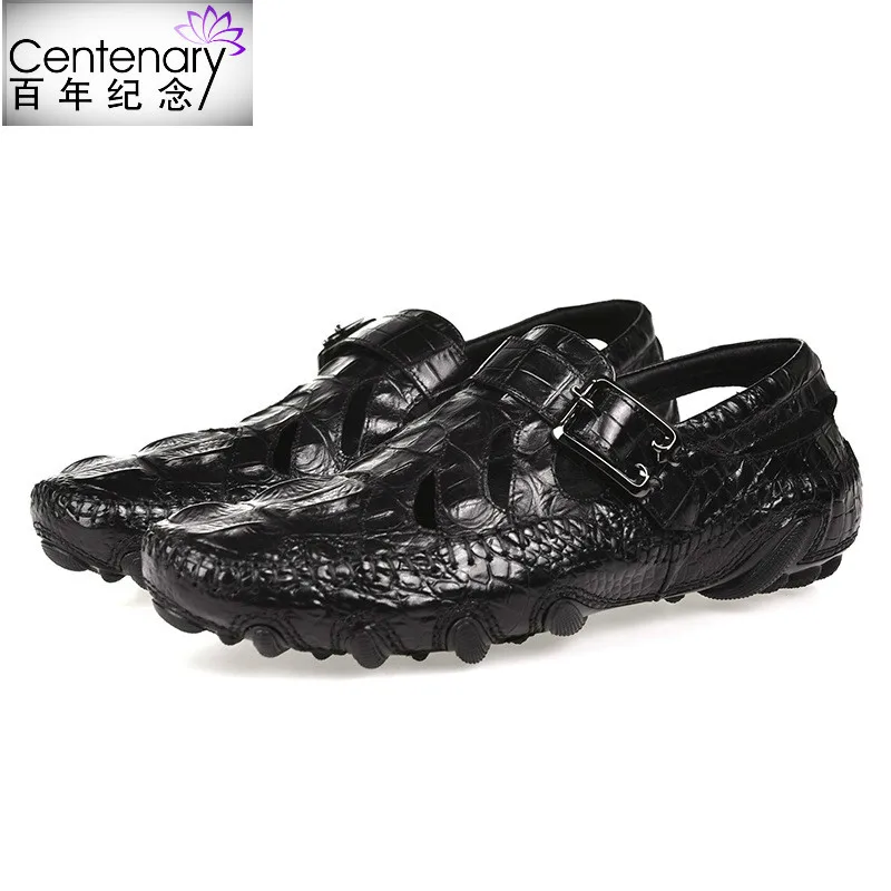 

Men's shoes 2018 summer men's sandals, cowhide casual shoes, crocodile veins, pure color size: 38-44