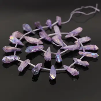 

15.5"Strand Rainbow Purple Titanium Druzy Quartz Crystal Geode Top Drilled Point Pendant Beads,Raw Crystal Spikes Nugget Beads