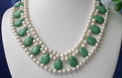 

ddh002945 Wondrful 3strands Green Turquoise White pearl Necklace