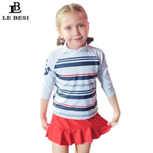 Lebesi Новые Детские Купальник из двух частей Купальники для малышек с принтом в полоску пляжная одежда с длинным рукавом для девочек Bathingsuit Одежда заплыва cap