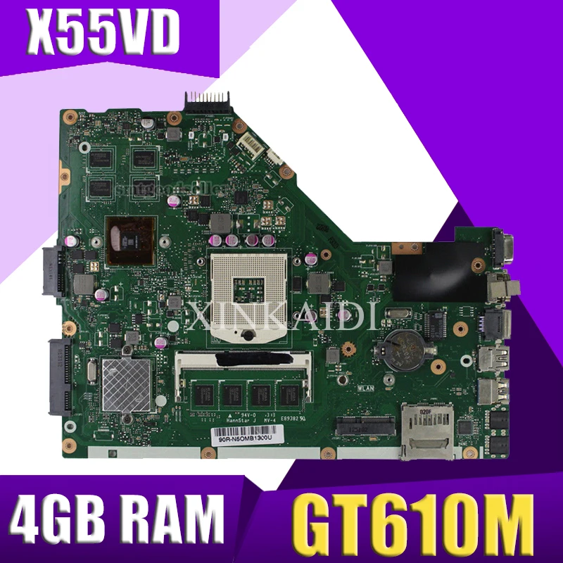 

XinKaidi X55VD Laptop motherboard for ASUS X55VD X55V X55 Test original motherboard REV2.1/REV2.2 GT610M 4GB RAM