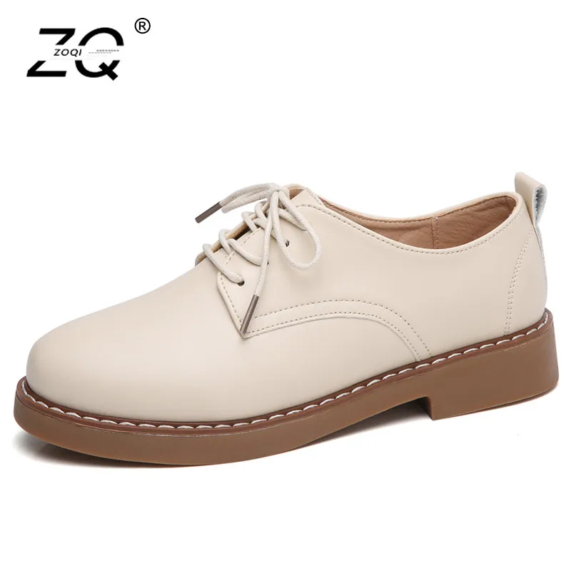 

ZOQI 2018 Genuine Leather Women Shoes New Casual Flat Shoes Women Lace Up Womens Shoes Flats Moccasins Sneakers Zapatos Mujer