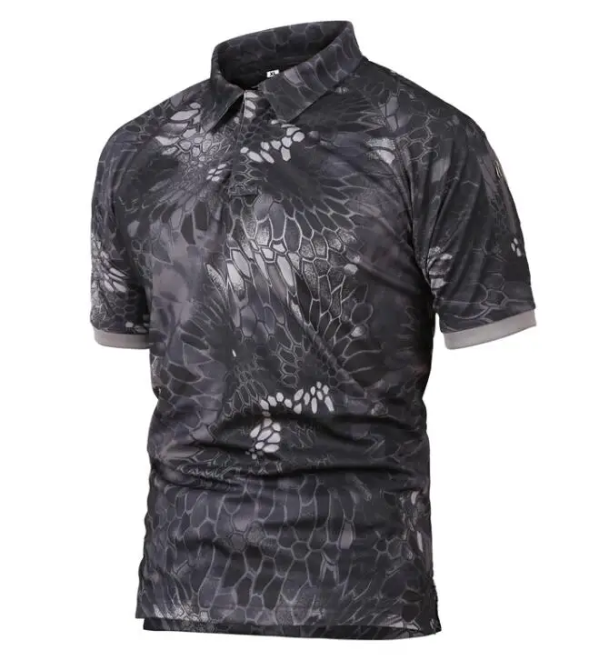 Мужские дышащие армейские тактические рубашки поло, военные рубашки, мужские быстросохнущие рубашки поло с коротким рукавом размера плюс 4XL 5XL - Цвет: Black sanke
