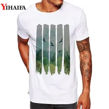Summer Men T Shirt Slim Fit Graphic Tee Funny Bird Forest Tree 3D Print T-Shirts Casual White Tops men forest print tee