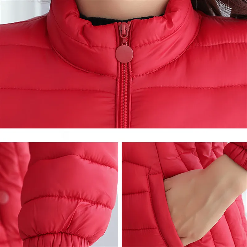 Зимняя женская верхняя одежда Новая мода короткий тонкий большой размер женский пуховик с длинным рукавом стоячий воротник женские парки Cw561