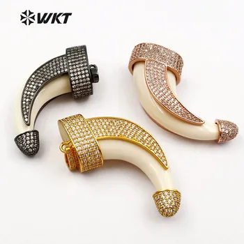 

MP103 WKT Stylish Horn Shape With Cubic Zirconia Pave Capped , Buffalo Bone Pendant , Women Fashion Necklace Jewelry