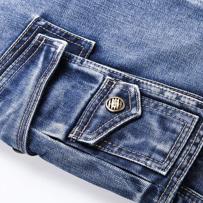 ABOORUN Summer Men's Cargo Denim Shorts Military Multi Pockets Biker Short Jeans for male x1358 3